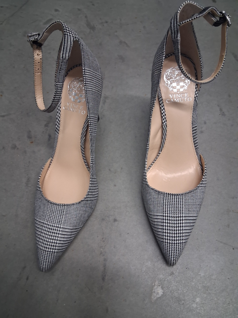 New Vince Checkered Ankle-Strap Women’s Pump in Black and White - Picture 3 of 8